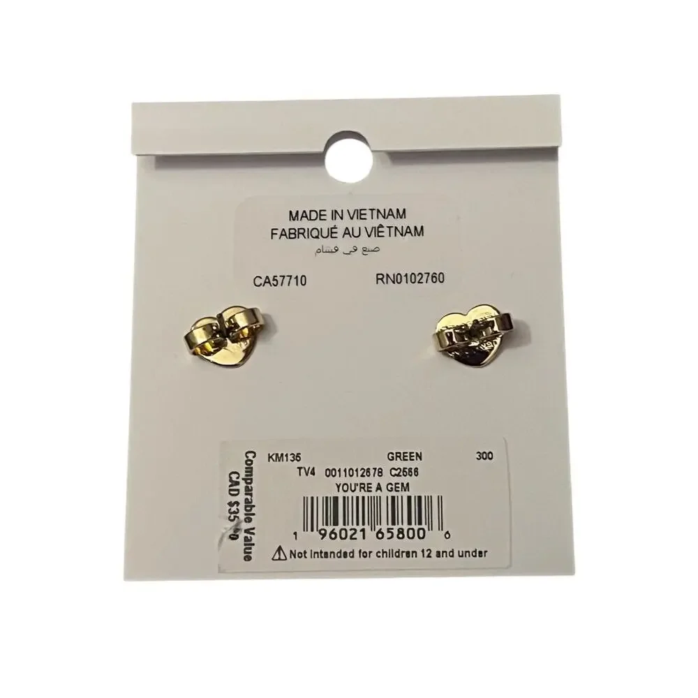 Kate Spade “You’re a Gem” Pavé Halo Stud Earrings Green Crystal Gold Tone NWT